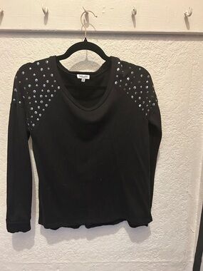 Splendid Black Studded Raglan Pullover Sweatshirt
